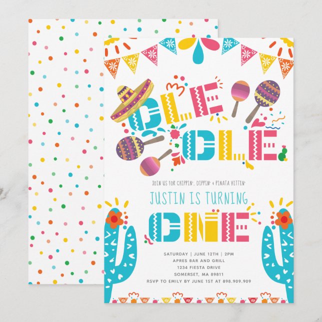 Mexican Fiesta First Birthday Einladung (Vorne/Hinten)