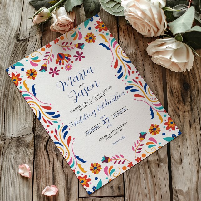 Mexican Fiesta Floral Aesthetic Elegant Wedding Einladung (Mexican Fiesta Floral Aesthetic Elegant Wedding Invitation)