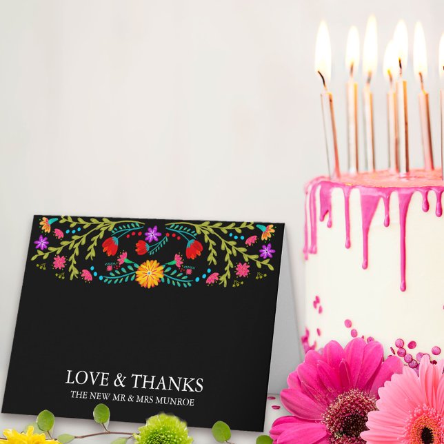 Mexican Fiesta Floral Black Personalisiert Dankeskarte (Thank you card from my Mexican Fiesta Floral collection. Message me to create co-ordinating items.
)
