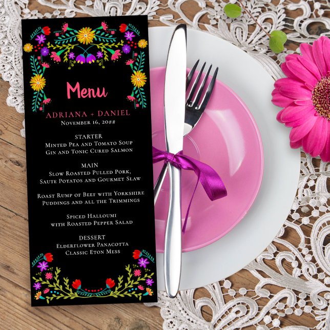 Mexican Fiesta Floral Black Wedding Menu Menükarte (Floral Menu from my Mexican Fiesta Floral collection
)