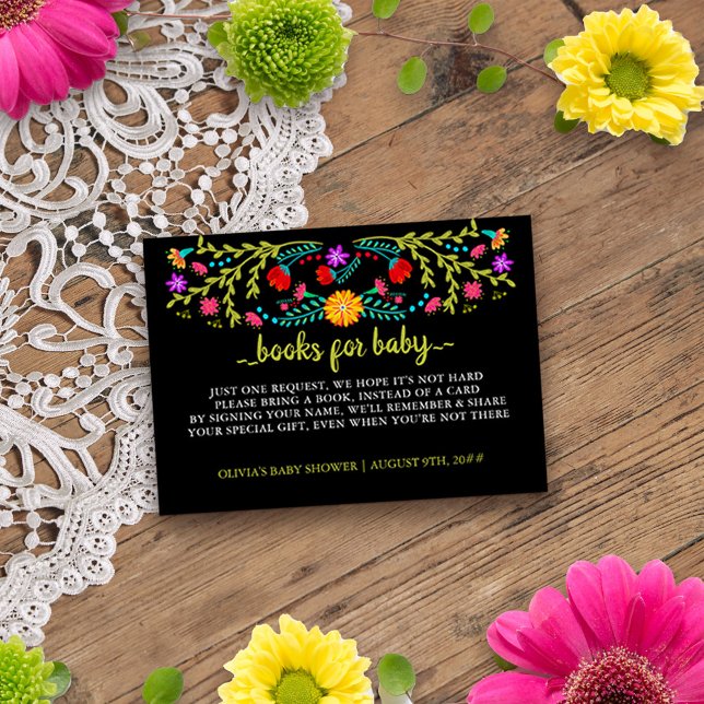 Mexican Fiesta Floral Book Request Baby Dusche Begleitkarte (Baby Shower Book Request insert card from my Mexican Fiesta Floral collection)
