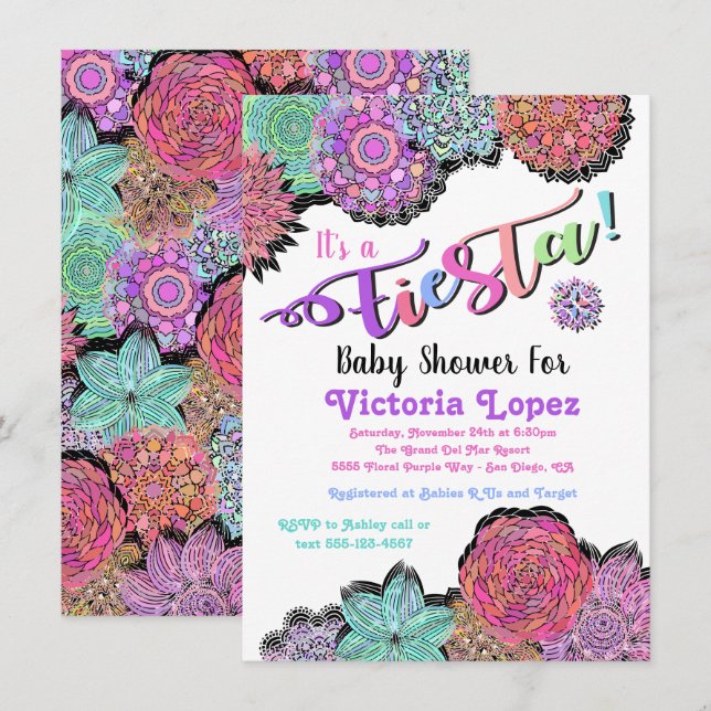 Mexican Fiesta Floral Mandala Baby Shower Einladung (Vorne/Hinten)