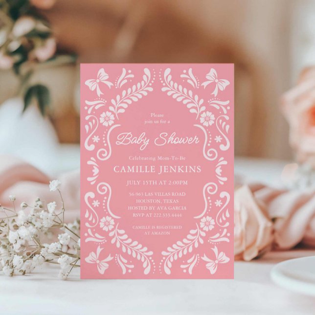 Mexican Fiesta Girl Baby Shower Einladung (Girl Papel Picado Baby Shower Invitation)