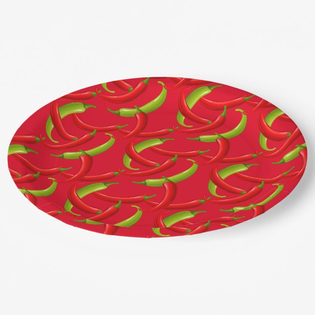 Mexican Fiesta Hot Chili Paprikaschoten Red Paper  Pappteller (Schrägansicht)