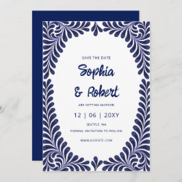 Mexican Fiesta Navy Blue Talavera Save The Date