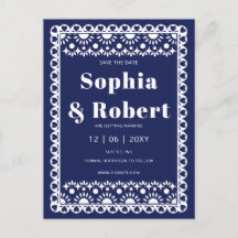 Mexican Fiesta Navy Papel Picado Save the Date