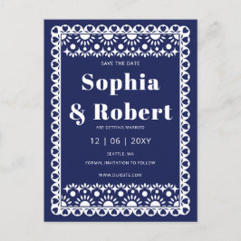 Mexican Fiesta Navy Papel Picado Save the Date Ankündigungspostkarte