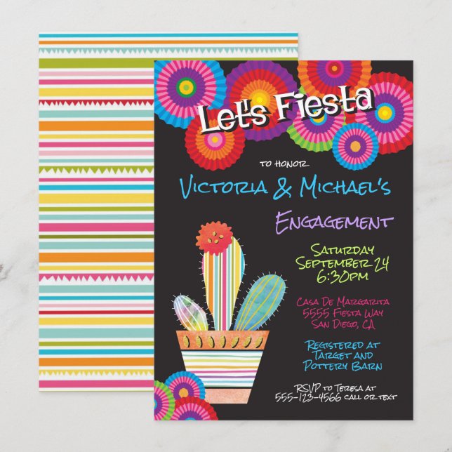 Mexican Fiesta Paper Blume Kakteen Einladungen (Vorne/Hinten)