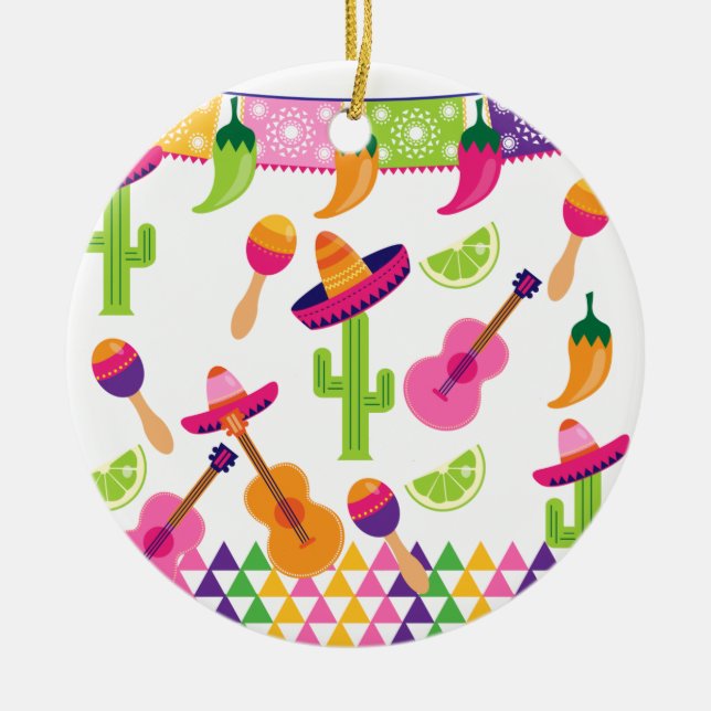Mexican Fiesta Party Sombrero Saguaro Limone Papri Keramik Ornament (Vorne)