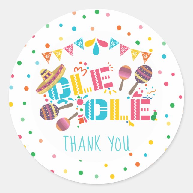Mexican Fiesta Personalisiert Birthday Danke Runder Aufkleber (Vorderseite)