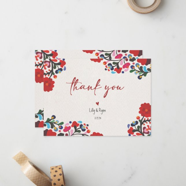 Mexican Fiesta Red Bridal Vielen Dank Mitteilungskarte (Vorderseite/Rückseite Beispiel)