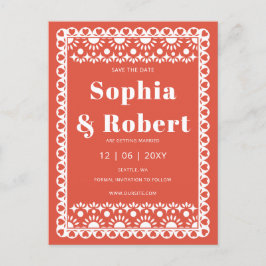 Mexican Fiesta Red Papel Picado Save the Date Ankündigungspostkarte