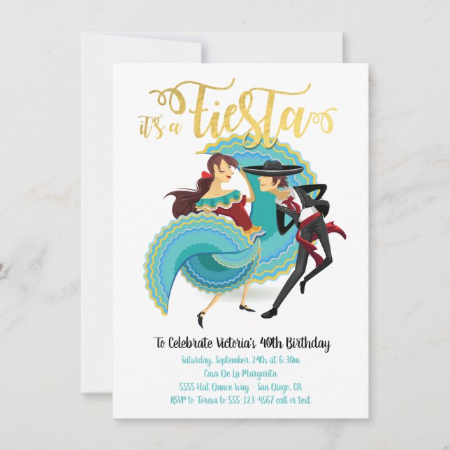 Mexican Fiesta Spanish Dance Couple Birthday Einladung (Vorderseite)