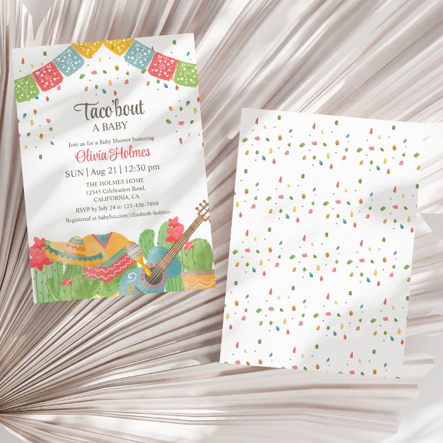 Mexican Fiesta Taco 'Bout A Baby Shooter Einladung (Mexican Fiesta Taco 'Bout A Baby Baby Shower Invitation on a dry white fan palm leaf.)
