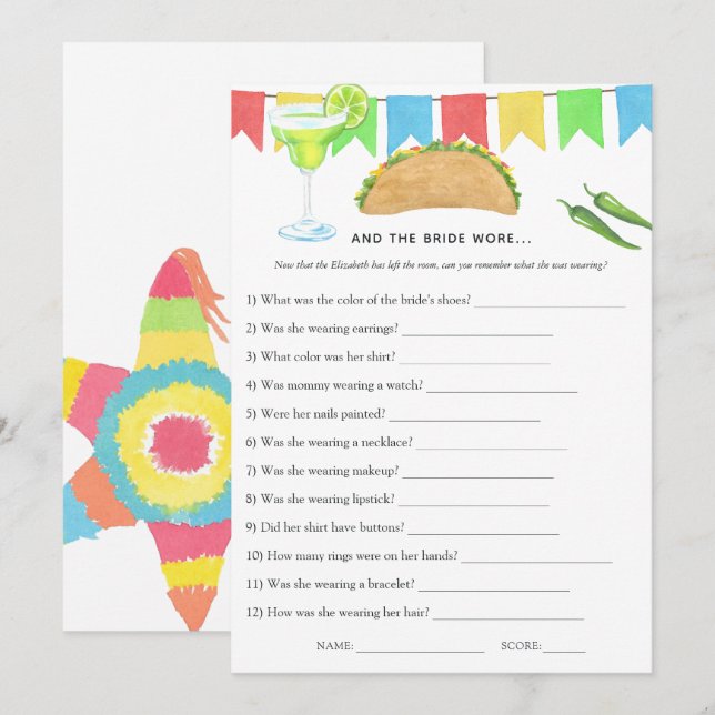 Mexican Fiesta Taco Brautparty Game Einladung (Vorne/Hinten)