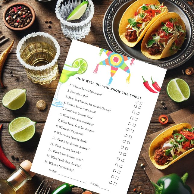 Mexican Fiesta Taco Brautparty Game Einladung (Mexican Fiesta Taco Bridal Shower Game Invitation)