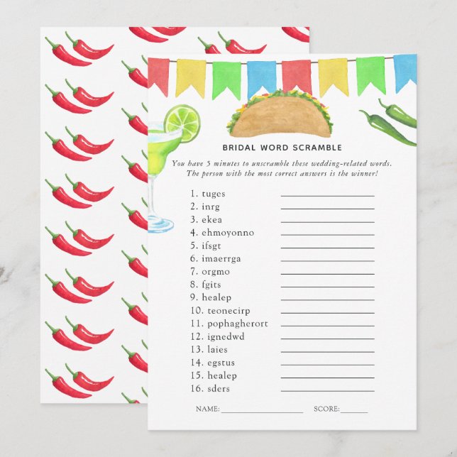 Mexican Fiesta Taco Brautparty Game Einladung (Vorne/Hinten)