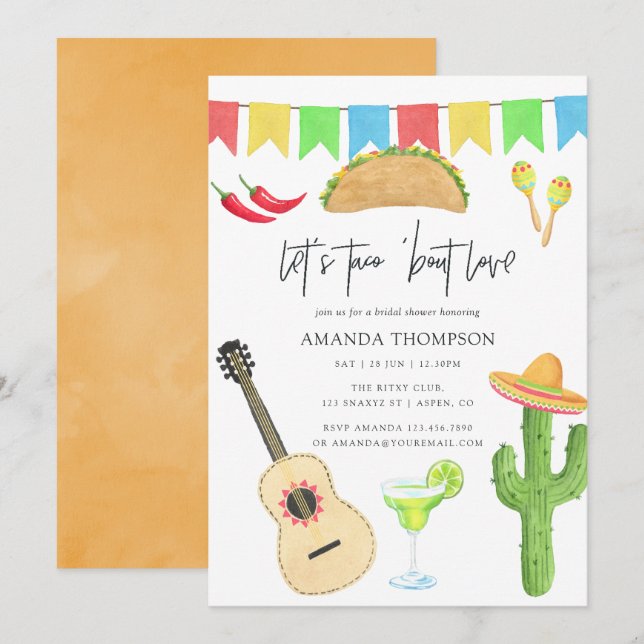 Mexican Fiesta Taco "über Liebe Brautparty Einladung (Vorne/Hinten)