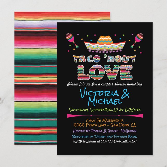 Mexican Fiesta Taco über Liebe Paare Dusche Invit Einladung (Vorne/Hinten)