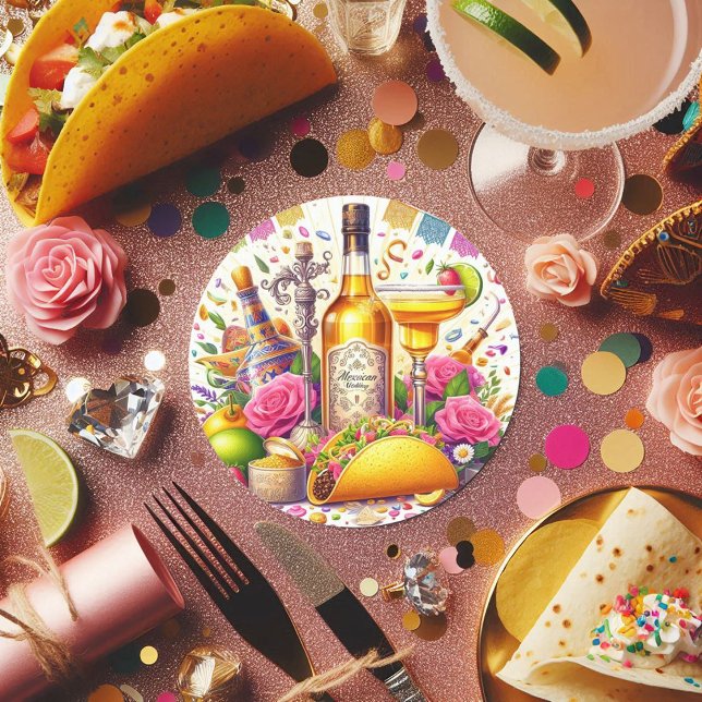 Mexican Fiesta Tequila Wedding Runder Aufkleber (Mexican Fiesta Tequila Wedding Classic Round Sticker)