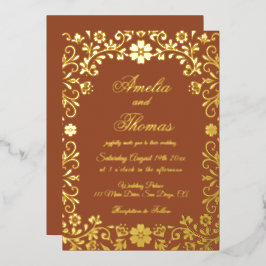 Mexican Fiesta Terracotta Gold Floral Wedding  Folieneinladung