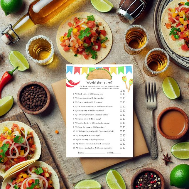 Mexican Fiesta "This or That" Brautparty Game Einladung (Mexican Fiesta "This or That" Bridal Shower Game Invitation)