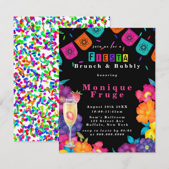 Mexican Fiesta Vivid Floral Brunch & Bubbly Einladung (Vorne/Hinten)