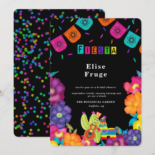 Mexican Fiesta Vivid Florals Brautparty Einladung (Vorne/Hinten)
