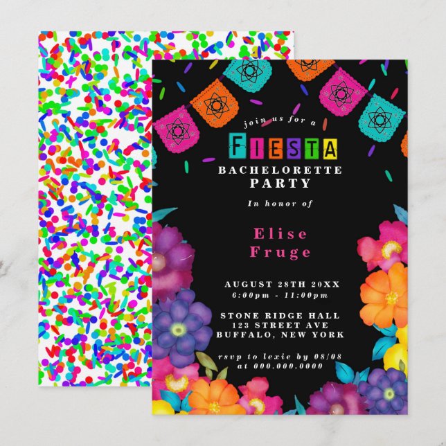 Mexican Fiesta Vivid Florals Junggeselinnen-Abschi Einladung (Vorne/Hinten)