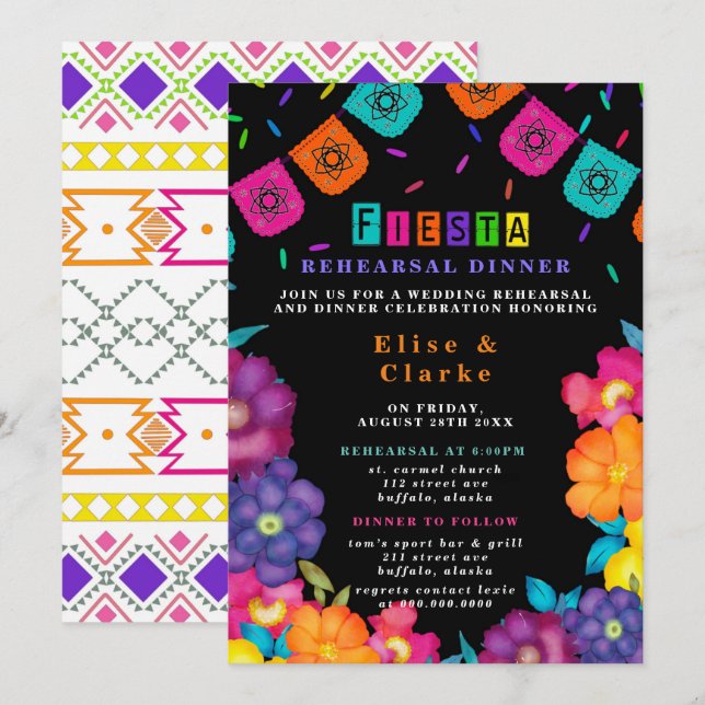 Mexican Fiesta Vivid Florals Probe Dinner Einladung (Vorne/Hinten)
