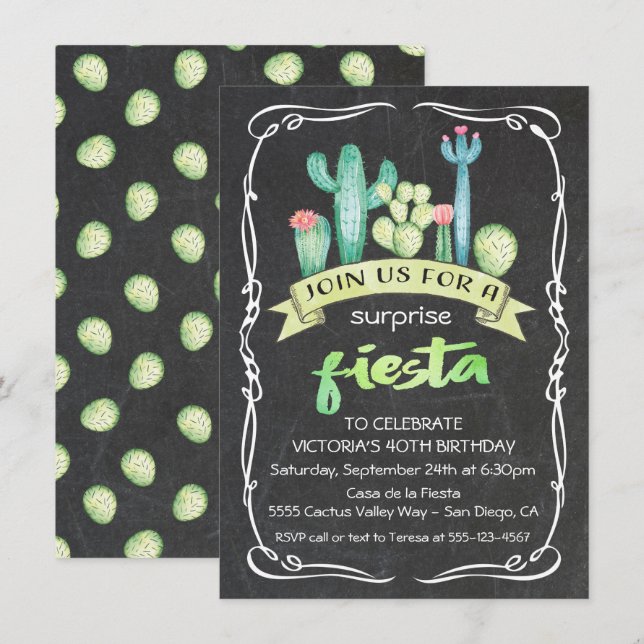 Mexican Fiesta Watercolor Cactus et succuli Einladung (Vorne/Hinten)