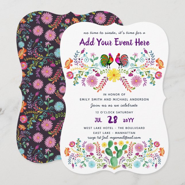 Mexican Fiesta Watercolor Folk Blume Einladungen (Vorne/Hinten)