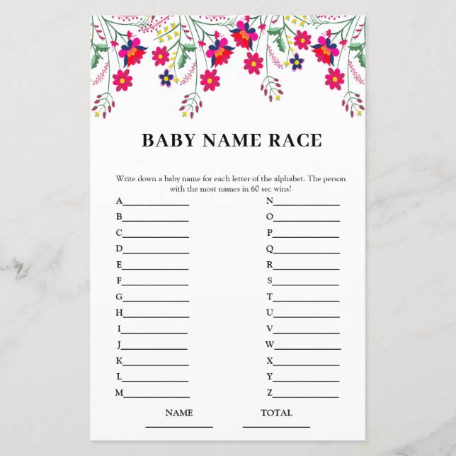 Mexican Floral Baby Name Race Baby Showspiel (Vorderseite)
