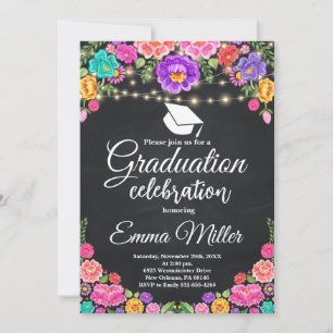 Mexican Floral Chalkboard Graduation Party Einladung