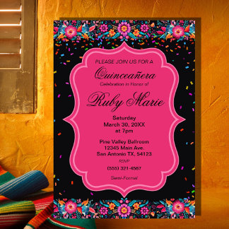 Mexican Floral Fiesta Quinceañera Invitation