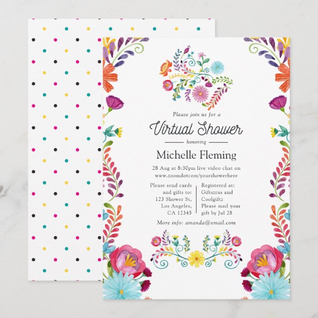 Mexican Floral Fiesta Virtual Baby Dusche Einladung (Vorne/Hinten)