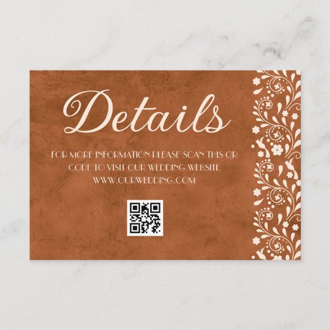 Mexican Floral Wedding Details QR code Begleitkarte (Vorderseite)