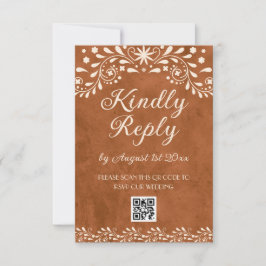 Mexican Floral Wedding QR code RSVP Karte