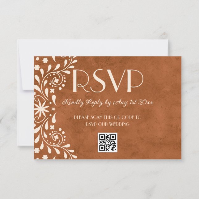 Mexican Floral Wedding QR code RSVP Karte (Vorderseite)