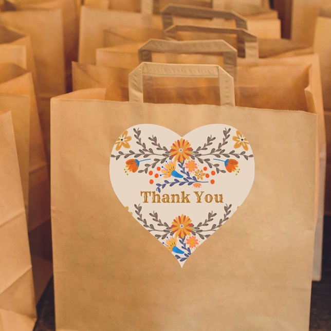 Mexican Floral Western Vielen Dank Herz-Aufkleber (Heart Shaped Thank You stickers from my Mexican Floral collection)