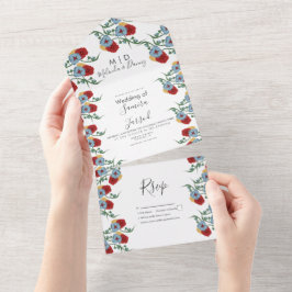 Mexican Florals Red Blue Botanicals Wedding  All In One Einladung