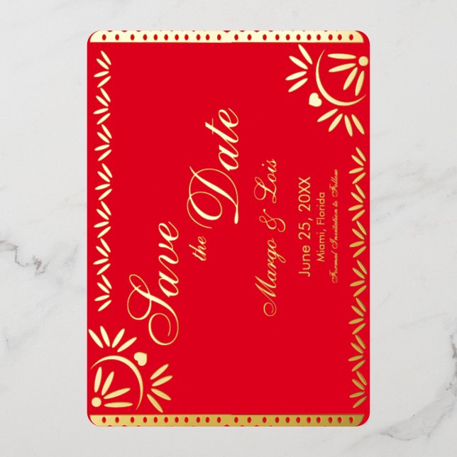 Mexican Florals Save the Date gepresste Foil Invi Folieneinladung (Vorderseite)