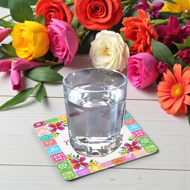 Mexican Folk Art Floral Baby Shower Coasters Rechteckiger Pappuntersetzer (Von Creator hochgeladen)