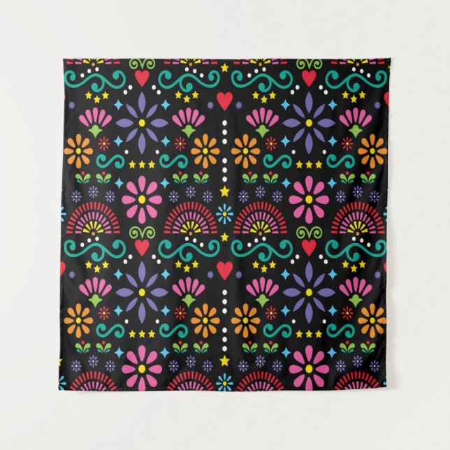 Mexican folk art seamless pattern, colorful design wandteppich (Vorderseite)
