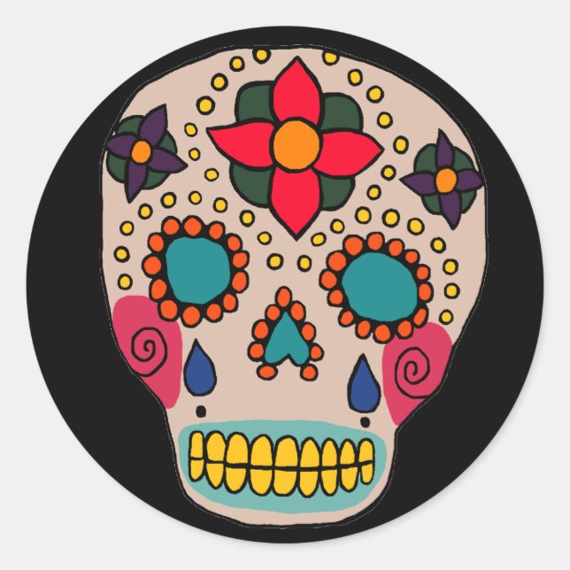 Mexican Folk Art Sugar Skull Runder Aufkleber (Vorderseite)