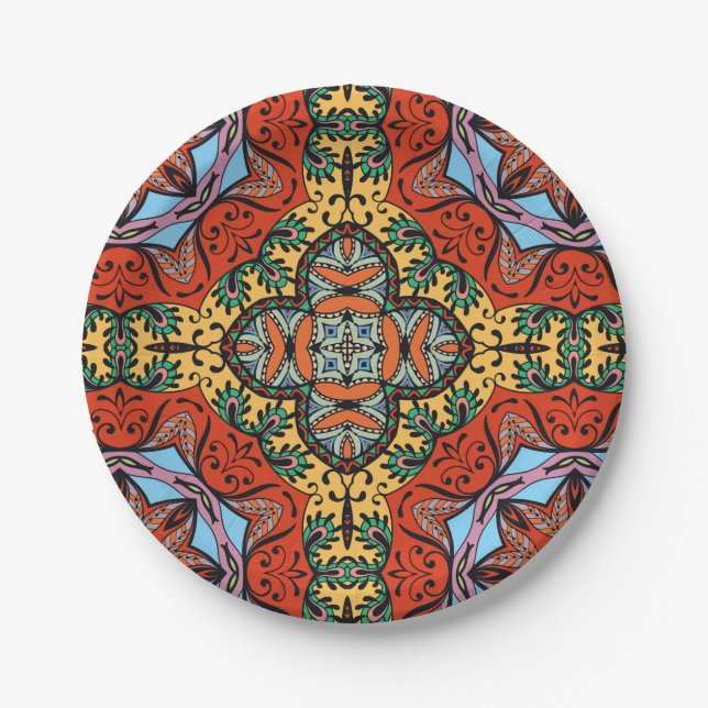 Mexican folk ethnic colorful seamless pattern  pappteller (Vorderseite)