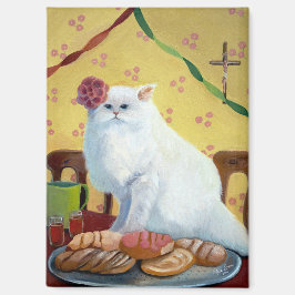Mexican Folk Inspired White Cat Magnet