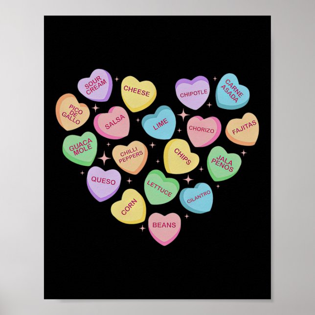 Mexican Food Heart Conversation Nachos Tacos Valen Poster (Vorne)