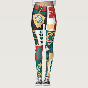 Mexican Geometric: Rot grünes Ornament. Leggings
