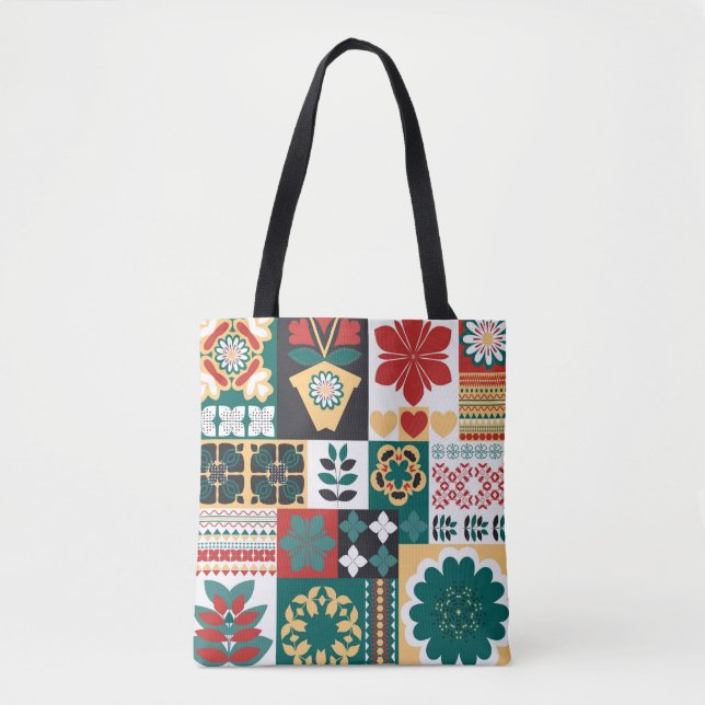 Mexican Geometric: Rot grünes Ornament. Tasche (Vorderseite)